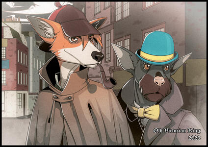 Two characters full body detailed background